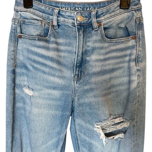 AMERICAN EAGLE Mom Straight Jeans High Waisted Distressed in Blue Women's Size 6 - Picture 6 of 14